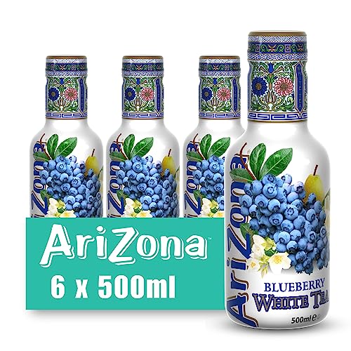 Arizona Blueberry White Tea, Pack of 6 x 500ml PET Bottles, Delicious Fruity Iced Tea Drink, No Artificial Colours, No Artificial Preservatives - Blueberry White Tea - 6 x 500ml