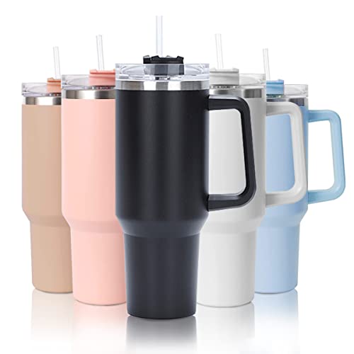 mebiusyhc 40oz Stainless Steel Vacuum Insulated Cup Double Wall Travel Flask Car Coffee Mug Tumbler with Straw with Handle for Hot Iced Coffee - Black