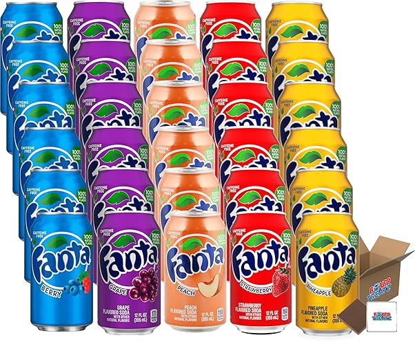 Fanta USA Variety Party Pack 12-24 Cans / 4 Flavours Randomly Sent: Grape, Peach, Strawberry, Pineapple, Berry - Boxed Treatz (355ml, 4 Flavours (6 Pcs Each)) - 4 Flavours (6 Pcs Each) - 355ml