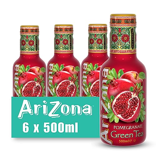 Arizona Pomegranate Green Tea, Pack of 6 x 500ml PET Bottles, Delicious Fruity Iced Tea Drink, No Artificial Flavours, No Artificial Preservatives - Pomegranate Green Tea - 6 x 500ml