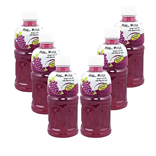 Mogu Mogu Varied Flavored Drinks - Nata De Coco Juice - Jelly Texture - Refreshing Taste - Fun Drinking During Hot Summers Or Take Them on Trip & Picnics (Grape 320ML, Pack of 6) - Grape - 53.33 ml (Pack of 6)