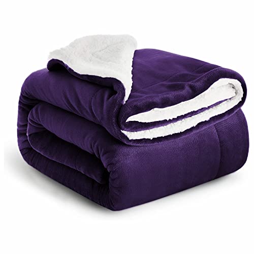 Imperial Rooms Sherpa Fleece Blanket Bed Throws Blankets For Sofas Soft Fluffy Thick Blanket Reversible Microfiber Throw (Purple, King (200 x 240 Cm)) - King (200 x 240 Cm) - Purple