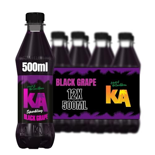 KA Caribbean 12 Pack Sparkling Black Grape Soda Flavoured Drink, Authentic Jamaican Recipes - 12 x 500ml Bottles - Drink on the Go - 500ml - 12 Bottles - Black Grape