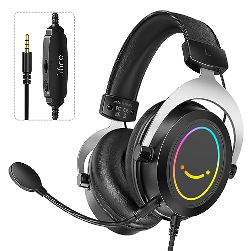 FIFINE 3.5mm Gaming Headset with Mic for PS5,Xbox,PC,Over-Ear Gaming Headphone with Detachable Microphone,RGB,Passive Noise Canceling for Computer,Switch,PlayStation,Wired Gamer Headset-H3