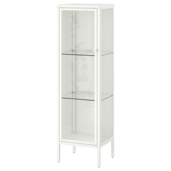 BAGGEBO Cabinet with glass doors - metal/white 34x30x116 cm (13 3/8x11 3/4x45 5/8 ")