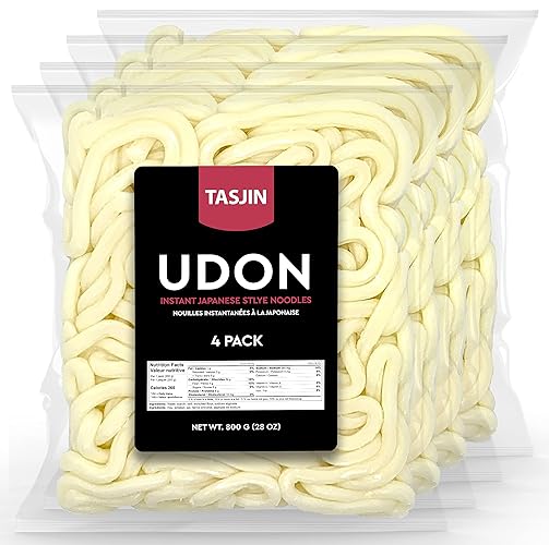 Udon Noodles (800g Total 4PK) Packed in Canada | Instant Japanese Style Noodles, Ideal for Traditional Noodle, Stir-fry, Soup, Broth (Pack of 4) | By Tasjin