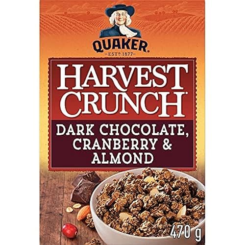 Quaker Harvest Crunch Dark Chocolate, Cranberry & Almond Granola Cereal, 470 g - Dark Chocolate, Cranberry & Almond - 470 g (Pack of 1)