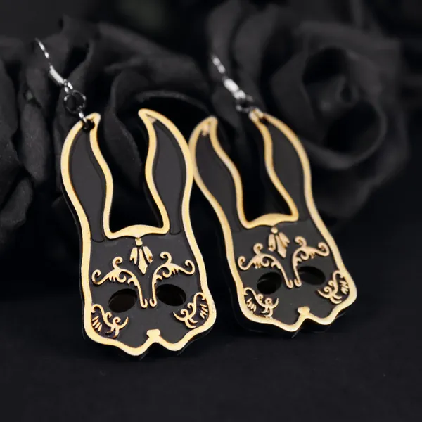 Splicer Bunny Mask Earrings | Bioshock - Bunny Mask - Splicer Rabbit Mask - Black and Gold Bunny Mask - Resin Earrings