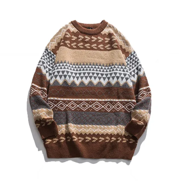 Autumn Winter Vintage Striped Sweater Men Clothes Pullover Men Sweater Jumper Men's Sweater Knit - X-Large Coffee