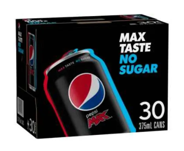 Pepsi Max No Sugar Cola Soft Drink Cans Multipack 375mL x 30 Pack | 30 pack