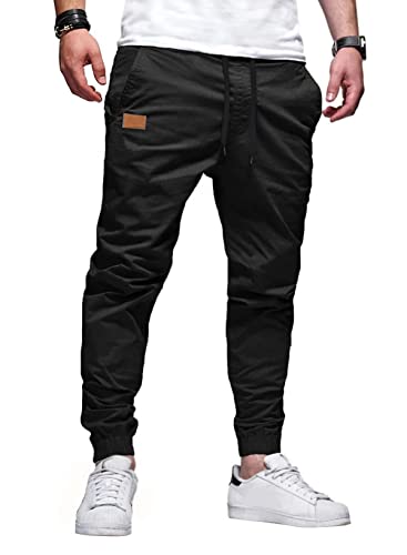 Jolicloth Men's Trousers Cargo Jogger Cotton Casual Sweatpants Outdoor Elastic Waist Drawstring Pants with Pockets - Black - XL