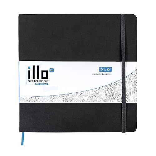 illo Sketchbook XL 10’’ x 10’’ Square Hardcover High-Quality Sketch Book, (112lb/180gsm) Heavyweight Paper, Ribbon Marker, Back Pocket, Lays Flat, Minimal Bleed, Vegan, for Artists & Beginners - 10x10