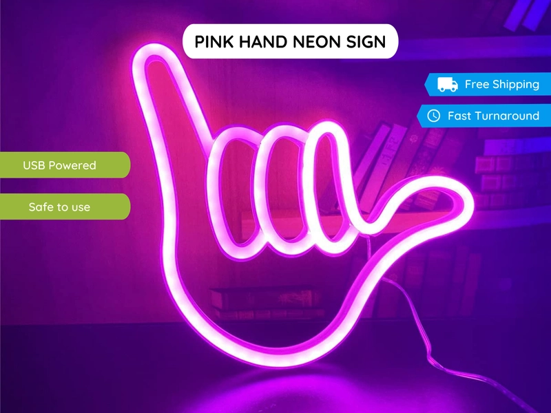 Pink Hand Neon Sign Neon Sign Bedroom Signs Neon Light Wall Neon Sign Kitchen Living Room Office Pantry Room Kitchen  Decoration Wall Art