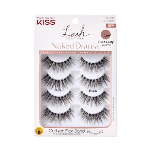 KISS Lash Couture Naked Drama Collection Multipack, Full & Fluffy Volume 3D Faux Mink False Eyelashes, Cushion Flexi Band & Split-Tip Technology, Reusable, Contact Lens Friendly, Style Ruffle, 4 Pairs - 8 Count (Pack of 1)