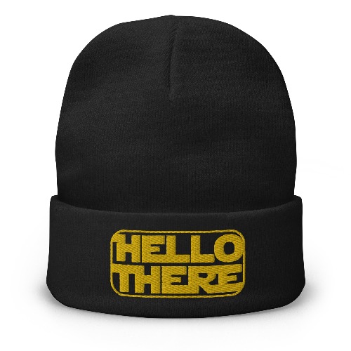 Hello There Embroidered Beanie - Black