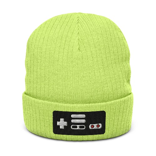 NES Controller | Recycled cuffed beanie | Retro Gaming - Acid Green