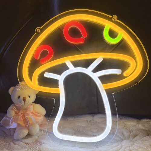 Mushroom Colorful Cute LED Neon sign with 3D Art USB Power Light Signs for Wall Décor Boy Girls Room Dorm Decorations Christmas Gift with Dimmer Swith - mushroom A-yellow