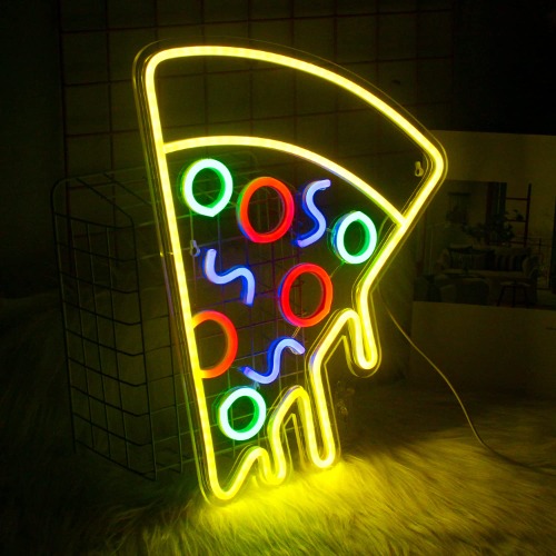 Pizza Shaped Neon Sign USB Powerd LED Signs Wall Decor Yellow Neon Lights for Pizzeria Kitchen Restaurant Bar Party Pub Cool Bedroom Decoration - Yellow