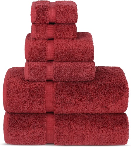 Chakir Turkish Linens Luxury Spa and Hotel Quality Premium Turkish Cotton 6-Piece Towel Set (2 x Bath Towels, 2 x Hand Towels, 2 x Washcloths) - 6-Piece Towel Sets Cranberry