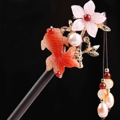 TOP SEWING Wooden Hair Pins 7.08" Chinese Goldfish Flower Hair Sticks For Long Hair Buns - B