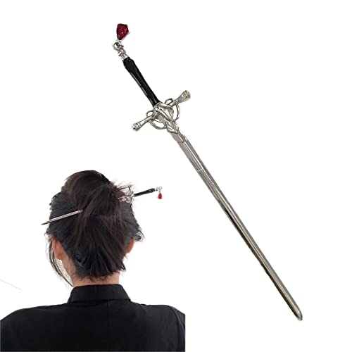 Hair Chopsticks,Comics Chinese Style Hair Pin Sword Hair Sticks for Bun with Tassel Red Gem Hair Accessories for Women Girls Long Hair - 1 Count (Pack of 1) - sword