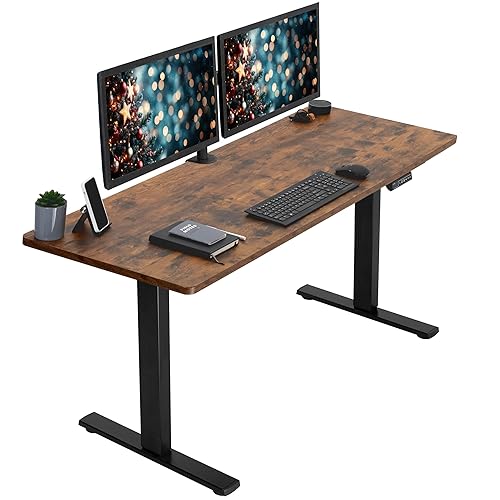 VIVO Electric 60 x 24 inch Rustic Standing Desk Workstation, Memory Controller Height Adjustment, 1B Series, One-Piece Vintage Brown Top, Black Frame, DESK-KIT-1B6N - 60 x 24-inch - Vintage Brown Top / Black Frame