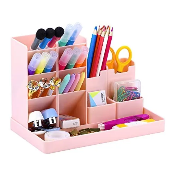 
                            Cute Vertical Pen Organizer, Kawaii Desk Organizer Pen Holder Stationery, Marker Pencil Storage Caddy Tray for Office, School, Home & Art Supplies - Pink
                        