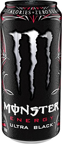 Monster Energy Ultra Zero Sugar Energy Drinks 16 ounce cans (Ultra Black, 6 Cans)
