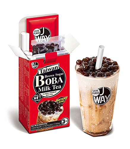 J WAY Instant Boba Bubble Pearl Milk Tea Kit with Authentic Brown Sugar Tapioca Boba, Ready in Under One Minute, Paper Straws Included - 3 Servings