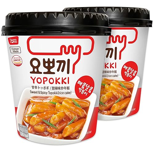 Yopokki Instant Tteokbokki Cup (Sweet Mild Spicy, 2 Cups) Korean Street food with sweet and moderately spicy sauce Topokki Rice Cake - Quick & Easy to Prepare - Sweet&Mild Spicy
