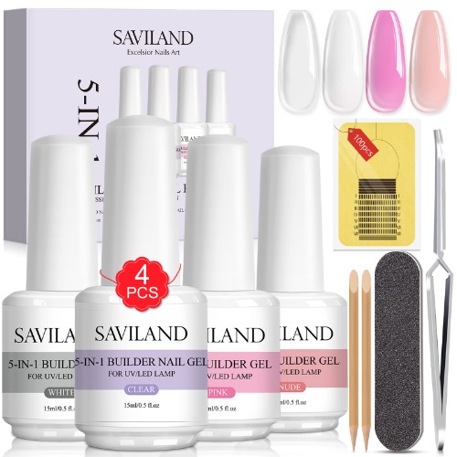 Saviland 5-In-1 Builder Nail Gel Set - 4 Colors
