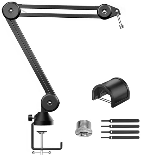 TONOR Microphone Boom Arm, Adjustable Microphone Stand Desk Mic Arm Extra-large Pop Filter Compatible with Blue Yeti HyperX Quadcast Snowball Shure Rode Razer Seiren Mini Elgato Wave for Recording T40