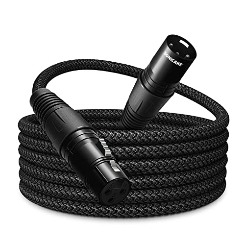 SONICAKE XLR Microphone Cable 2m/6ft Male to Female 3 Pin Nylon Braided for Studio Recording, Mic Mixer and Live Production, Black - 2 M