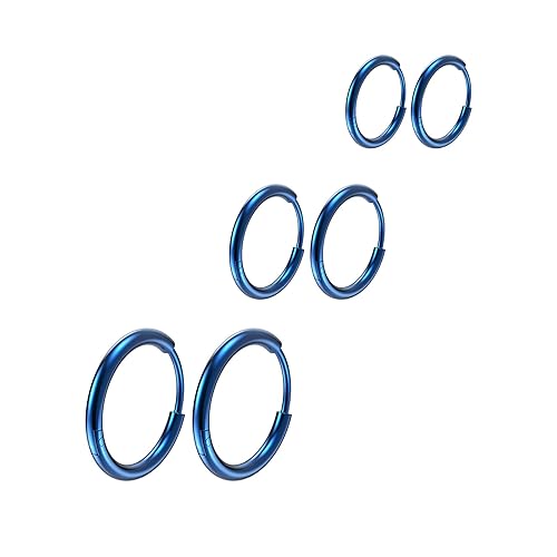 Osayia 316L Surgical Stainless Steel Small Hoop Earrings 8mm 10mm 12mm Hypoallergenic Huggie Thin Hoop Earrings Helix Lobes Hinged Sleeper Earrings Men Women for Cartilage Piercings - H: Blue (Diameter 8mm/10mm/12mm),3 Pairs