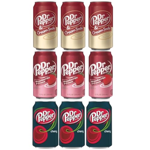 · CANDYBOX · Boisson gazeuse Dr Pepper - American Candy - Boisson gazeuse - Canettes de boissons - Mélange d'arômes Crème Soda, Crème de Fraises, Cerise- 3195 ml 3 pièces - 3 Pack - Mix