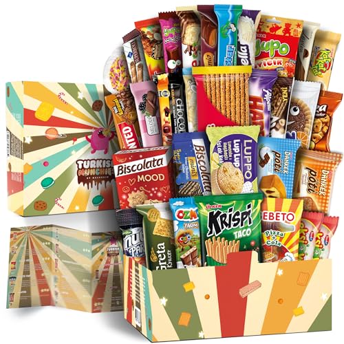 Mega International Snack Box | Premium Exotic Foreign Snacks | Unique Snack Food Gifts Included | Try Extraordinary Turkish Snacks | Candies from Around the World | 32 Full-Size Snacks - Ultra Mega Size
