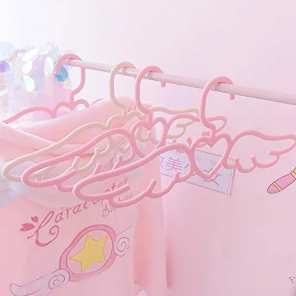 LELAKAYA Card Captor Sakura Angel Wing Shape Traceless Non-Slip Hanger Clothing Hangers Pink Pack of 5, Hangers for Coats,Jackets,Dresses,Pants,Skirts,Shirts - 