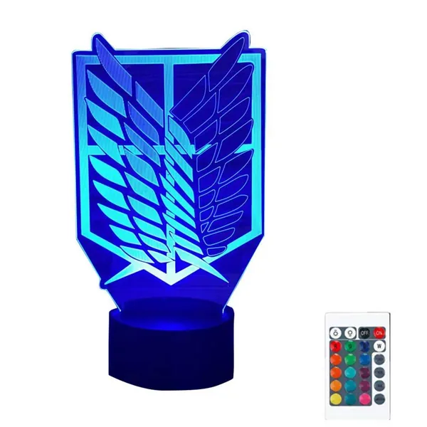 Attack On Titan 3D Illusion Lampada da tavolo Captain Levi Figure Wings of Liberty Lampada a led 3D Luce notturna con 16 colori Cambia effetto Sensore tattile e telecomando Home Office Camera da