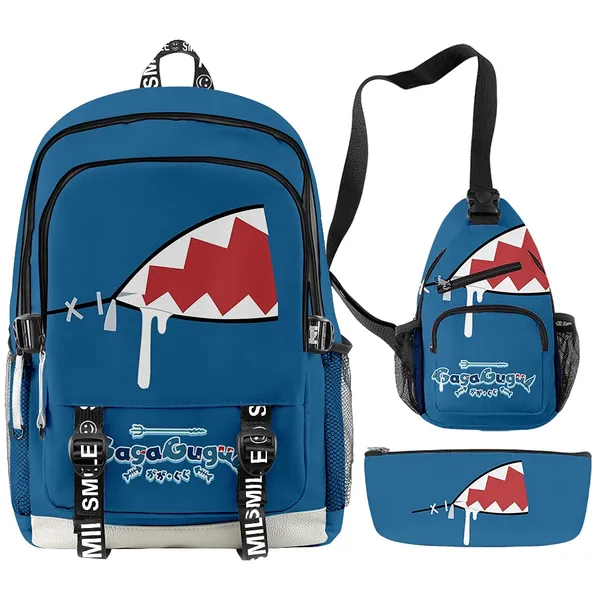 Hololive VTuber Gawr Gura Merch Zaino Oxford Scuola Borsa Adolescente Borsa Da Viaggio Zaino Tre Pezzi Set Borsa, 1, XL,