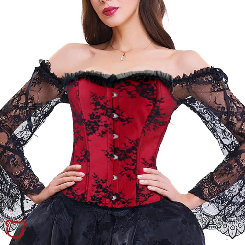 Red Lace Off-Shoulder Corset: Sizes S-6XL - Red / XL