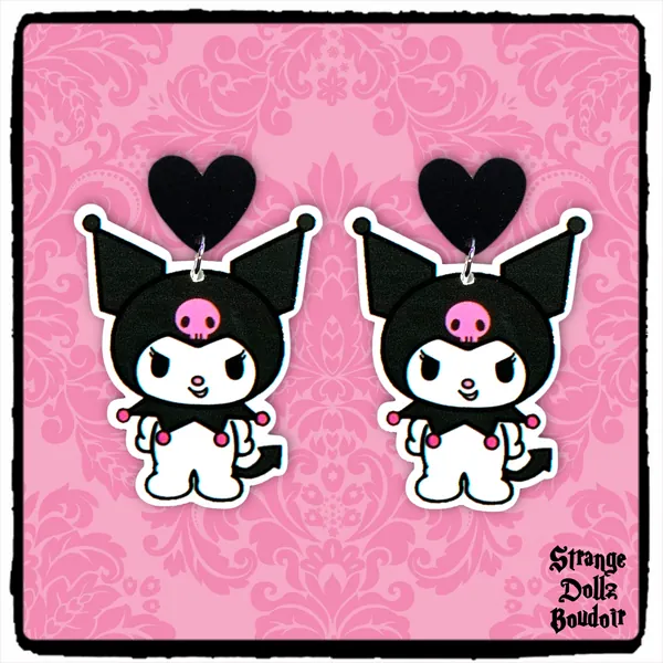 Cute gothic anime earrings, 925 sterling silver, Cartoon Japan Anime, Strange Dollz Boudoir