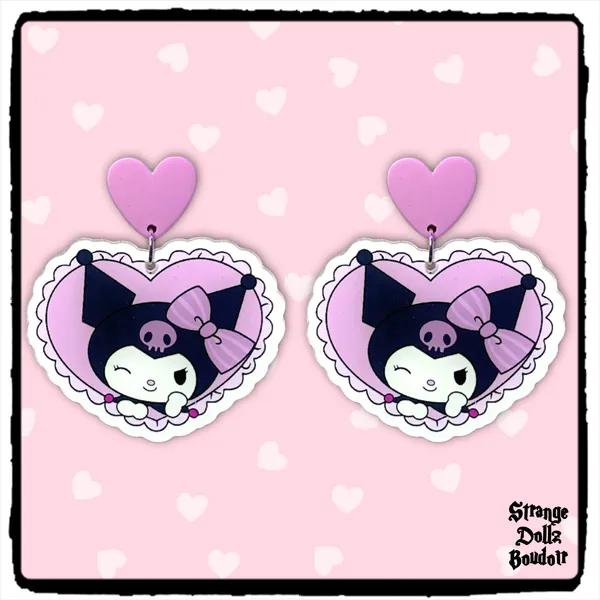 Cute pastel Lilac anime earrings, 925 sterling silver, Cartoon Japan Anime, Strange Dollz Boudoir