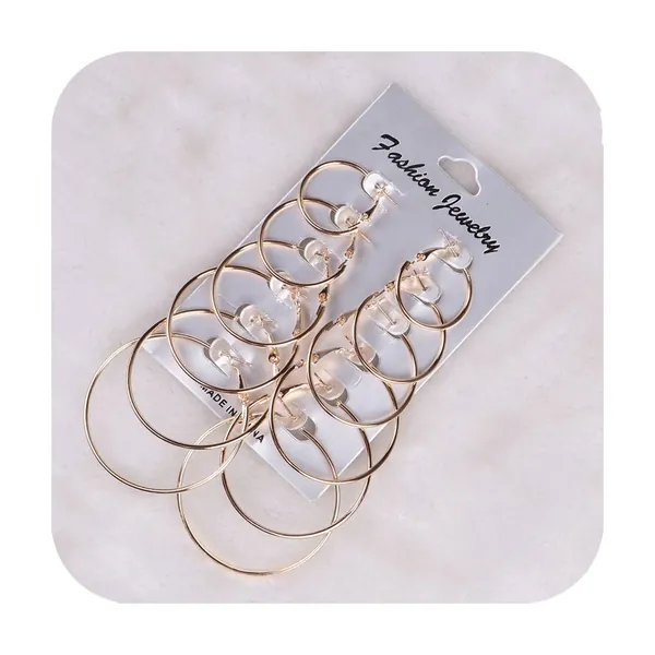 Defiro 6 Pair Hoop Earring Set Stainless stud Earring Women Jewelry Silver Tone - Gold-1