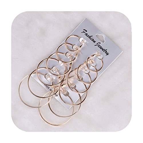 AJ DEFIRO 6 Pair Hoop Earring Set Stainless stud Earring Women Jewelry Silver Tone - Gold
