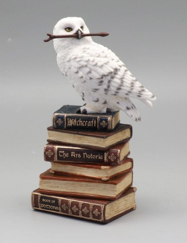 Veronese Design 5 1/2 Inch Magic Wand Snowy Owl On Book Stack Hand Painted Resin Statue Home Decor - 