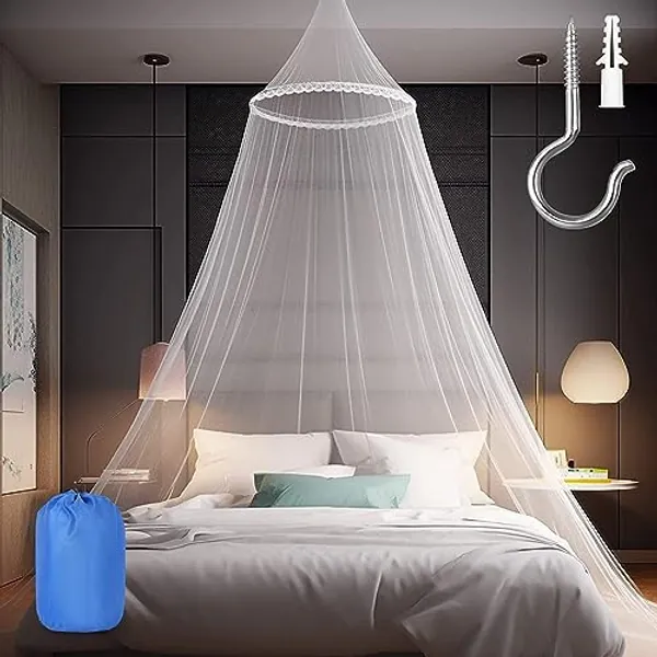 Sublaga Mosquito Net for Bed, Large White Bed Canopy for Girls, Hanging Bed Net, Easy Installation Ideal for Bedroom Decorative, Travel with Storage Bag (Lace Flower) - Lace flower