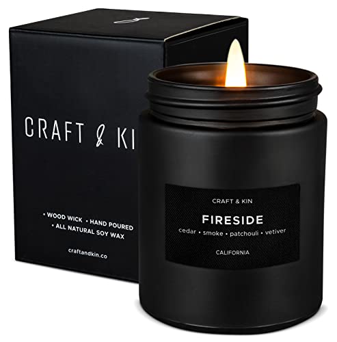 Scented Candles for Men | Smokey Fireside Scented Candle Fathers Day Gifts | Aromatherapy Candle, Candle for Men Gifts | Soy Candles, Wood Wicked Candles, Long Lasting Candles | Mens Candles for Home - Fireside