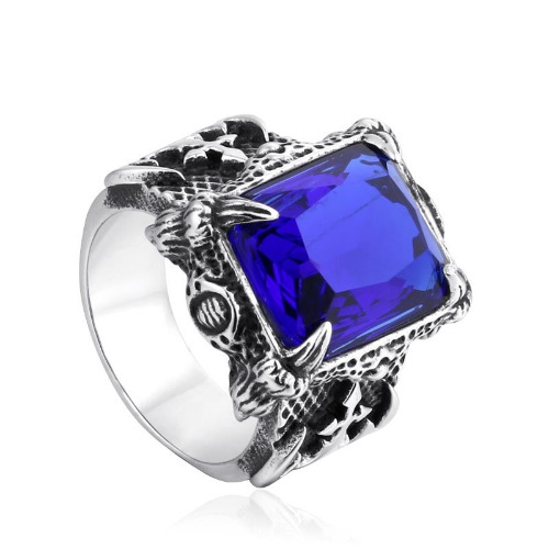 Zircon Steel Soldier Ring - Blue / 9
