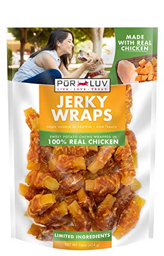 Pur Luv Dog Treats, Chicken & Sweet Potato Jerky Wraps, Made with Real Chicken, 16 Ounces, Rawhide Free, Healthy, Easily Digestible, Long Lasting, High Protein Dog Treat, Satisfies Dog's Urge to Chew - Chicken / Sweet Potato Jerky