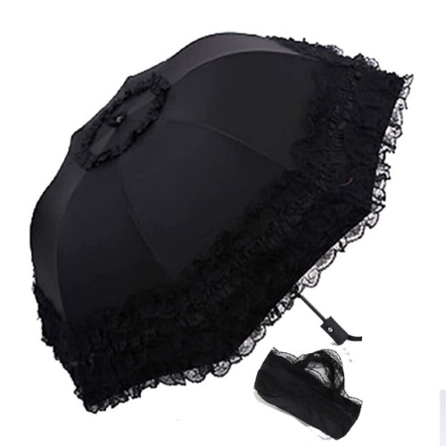 Wendin unique Auto close/open Folding umbrella Travel Umbrella Folding UV Resistance Princess Lace Parasol Umbrella Sun Umbrella For Women Girls sunshades with lace decoration - 